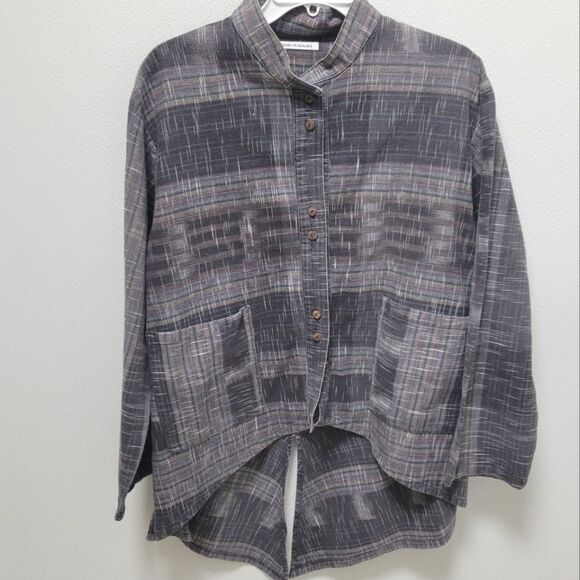 Lagenlook Jackets & Blazers - Yasuko Kurisaka Striped Cotton Button Jacket One Size Lagenlook